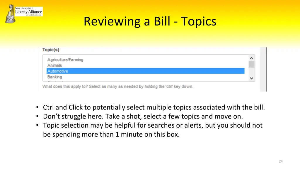 reviewing a bill topics