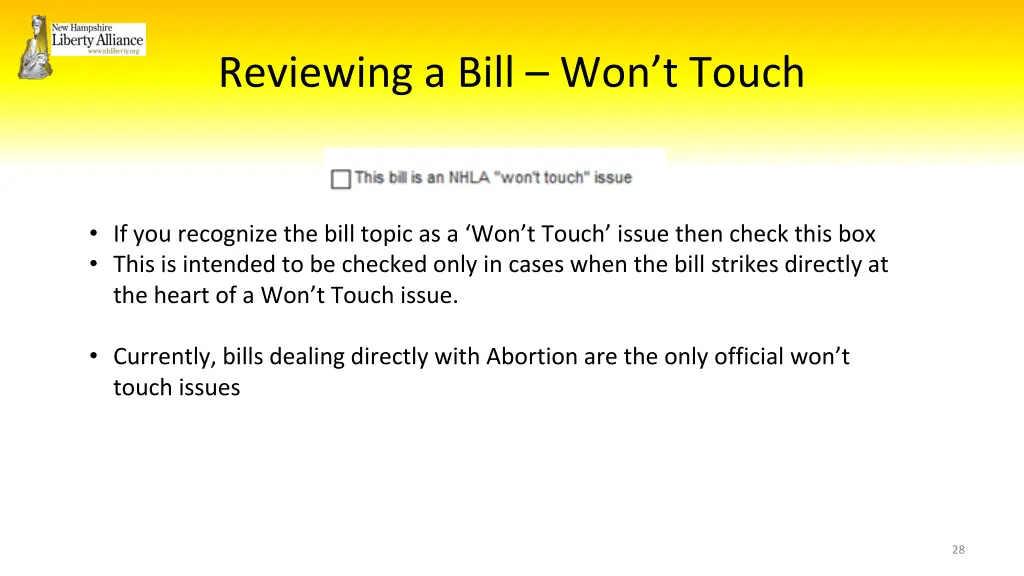 reviewing a bill won t touch