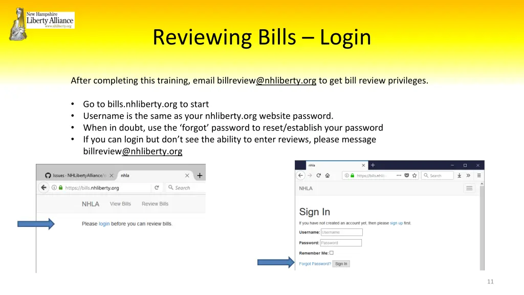 reviewing bills login