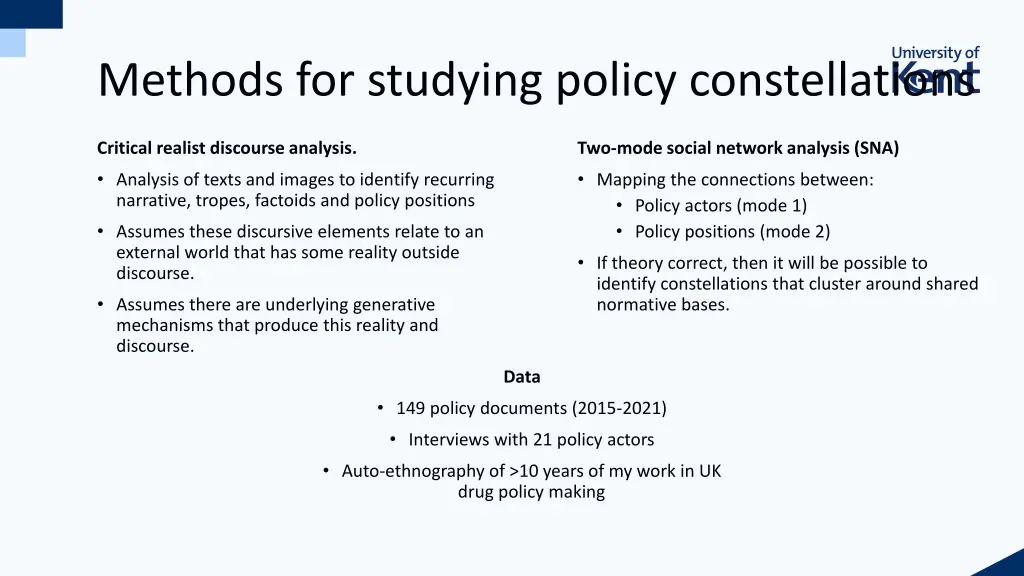 methods for studying policy constellations