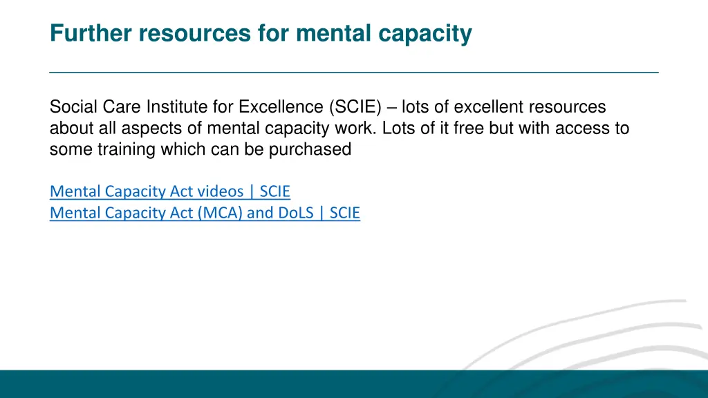 further resources for mental capacity