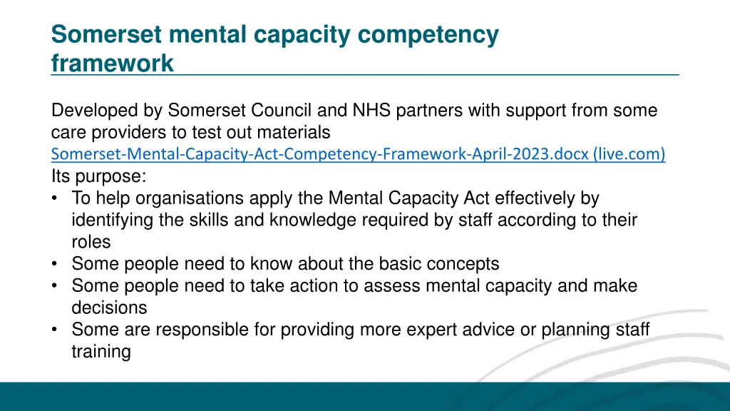 somerset mental capacity competency framework