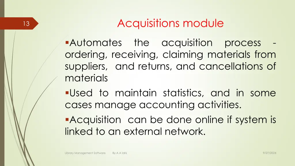 acquisitions module