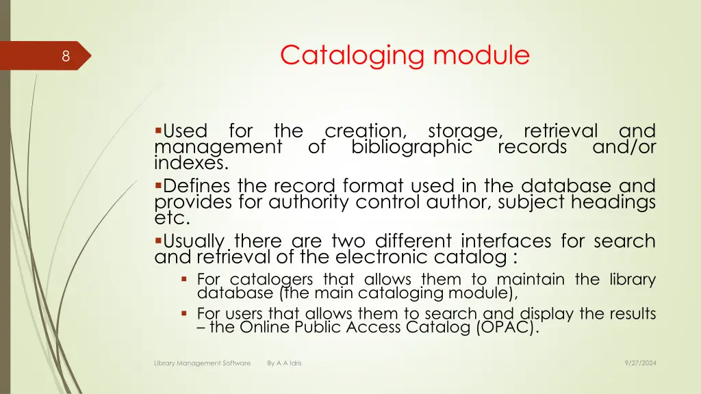 cataloging module