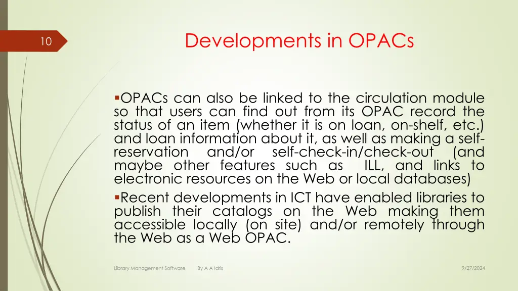 developments in opacs