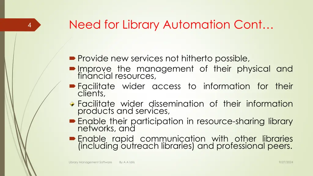 need for library automation cont