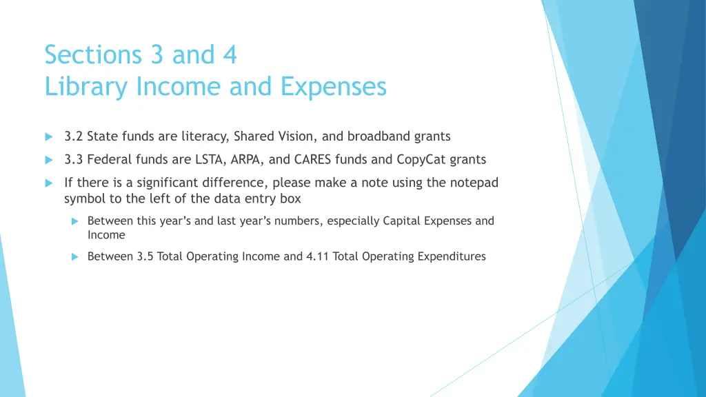 sections 3 and 4 library income and expenses