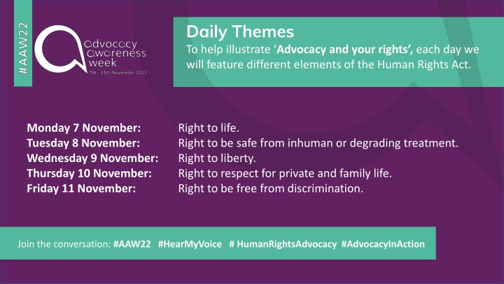 daily themes to help illustrate advocacy and your