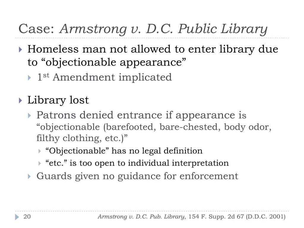 case armstrong v d c public library