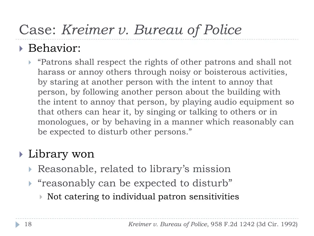 case kreimer v bureau of police behavior patrons