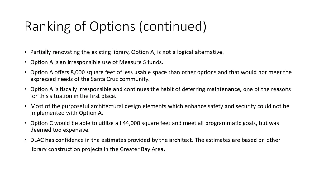 ranking of options continued