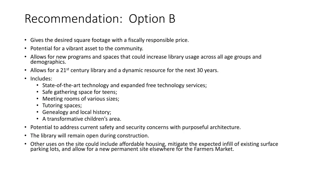 recommendation option b