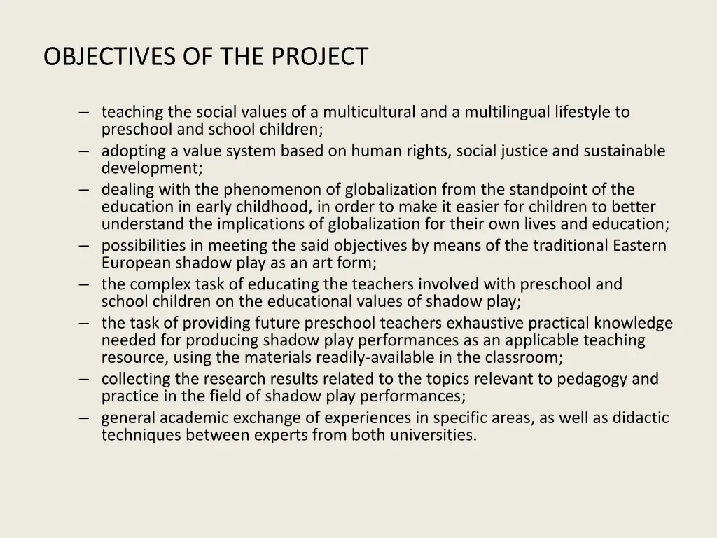 objectives of the project