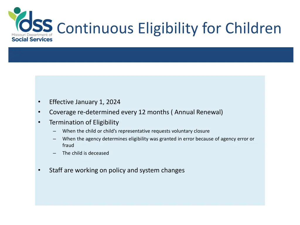 p continuous eligibility for children