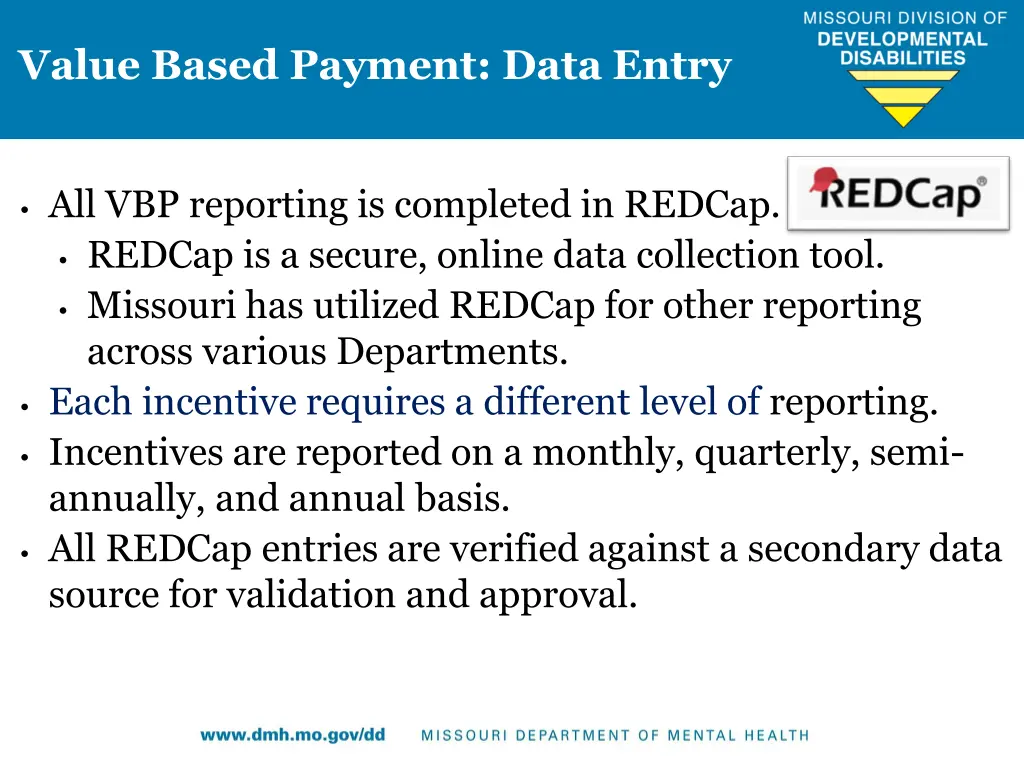 value based payment data entry