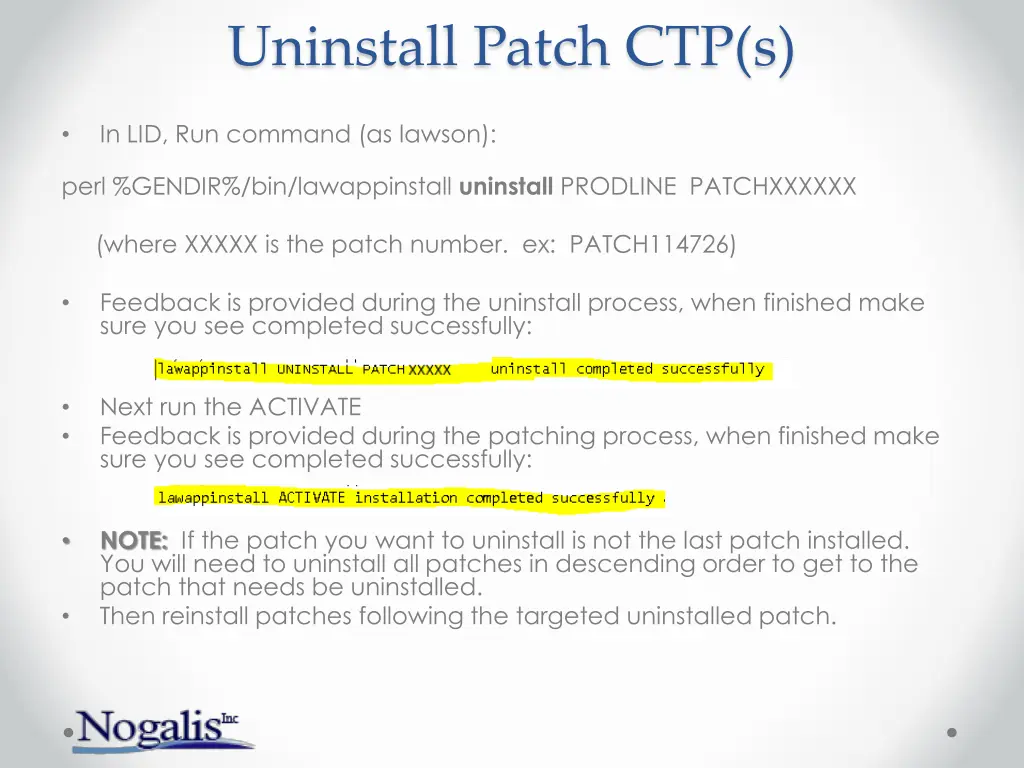 uninstall patch ctp s