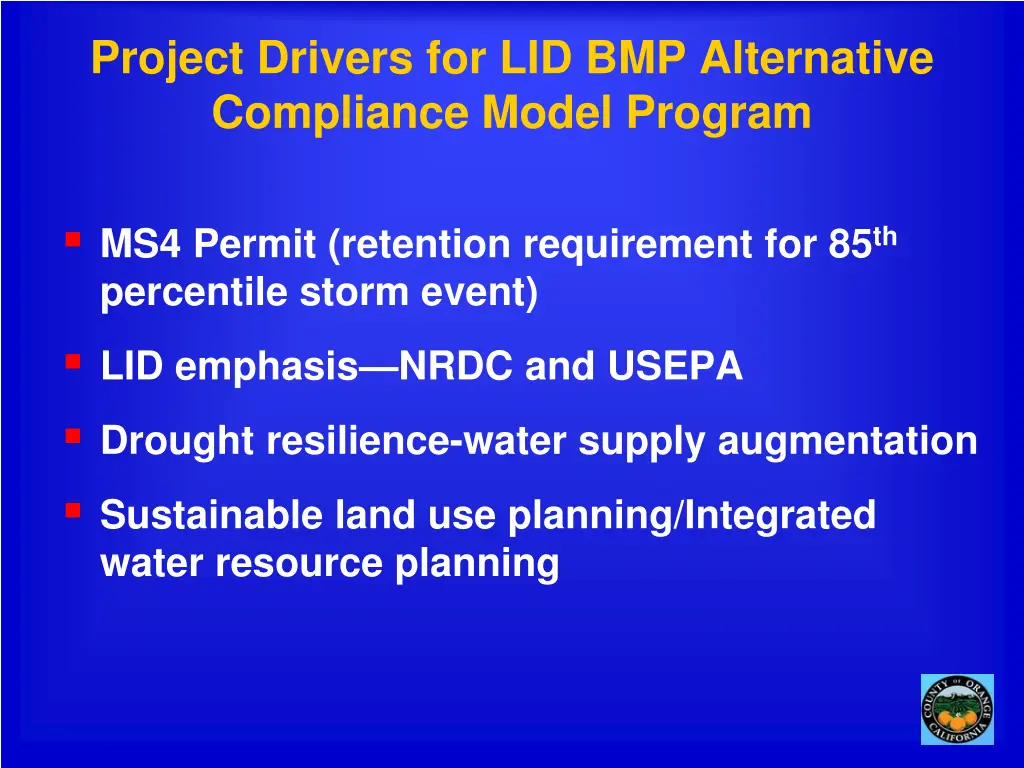 project drivers for lid bmp alternative