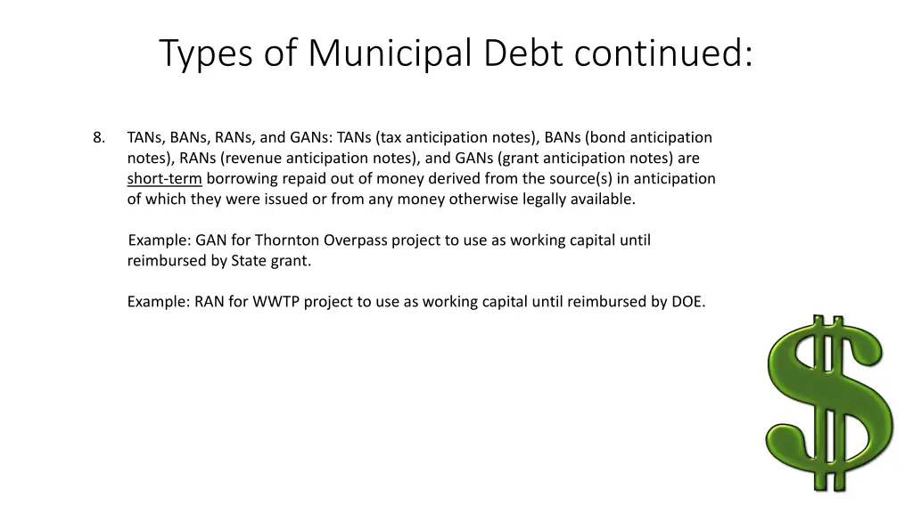 types of municipal debt continued 1