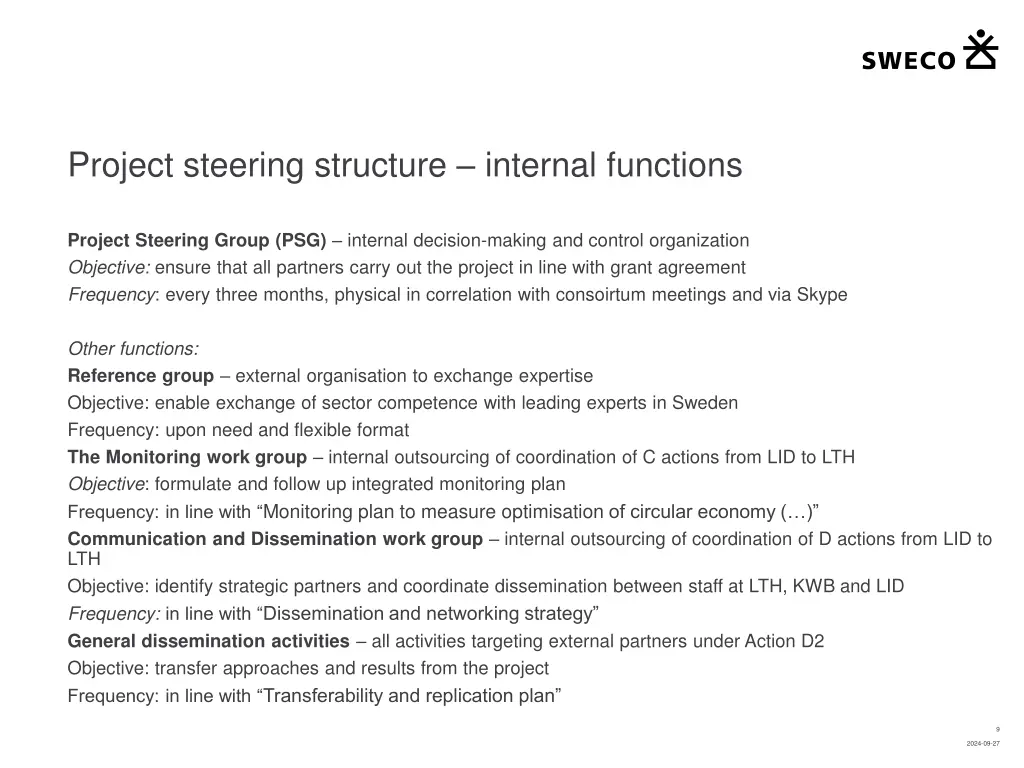 project steering structure internal functions