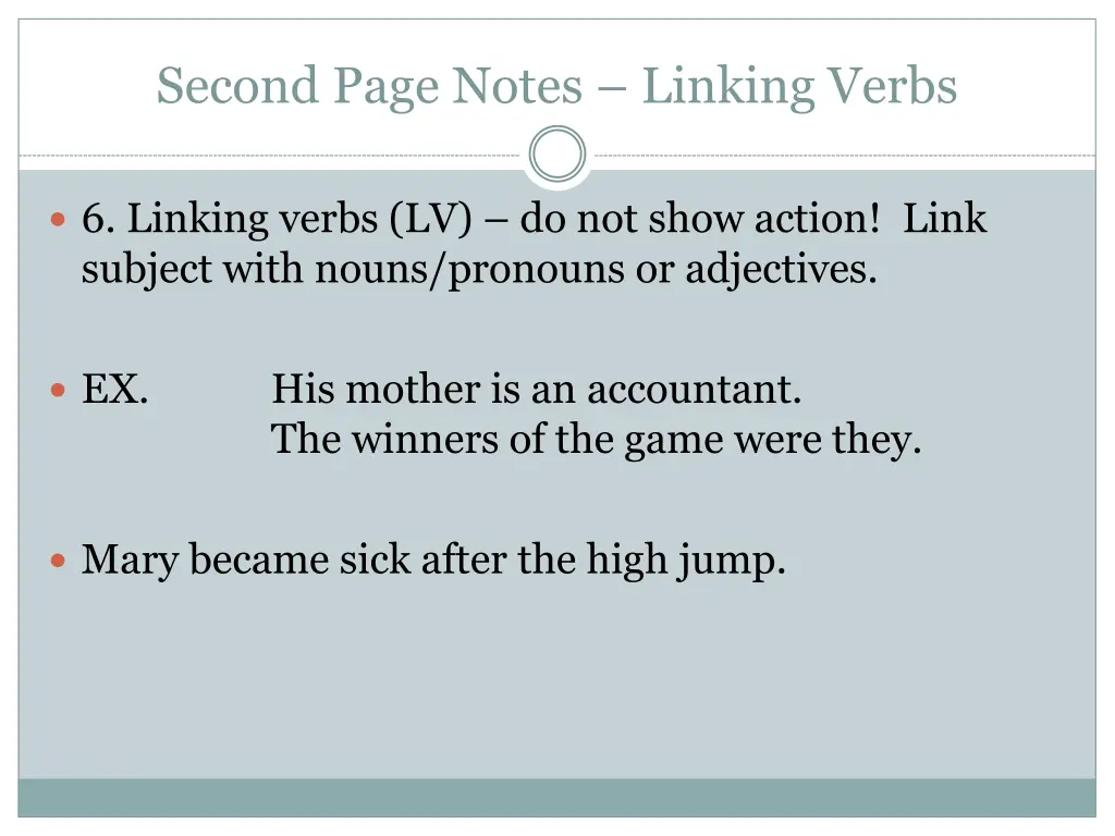 second page notes linking verbs