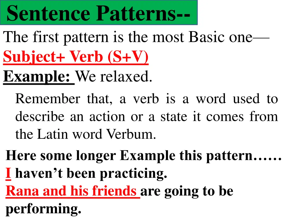 sentence patterns the first pattern is the most