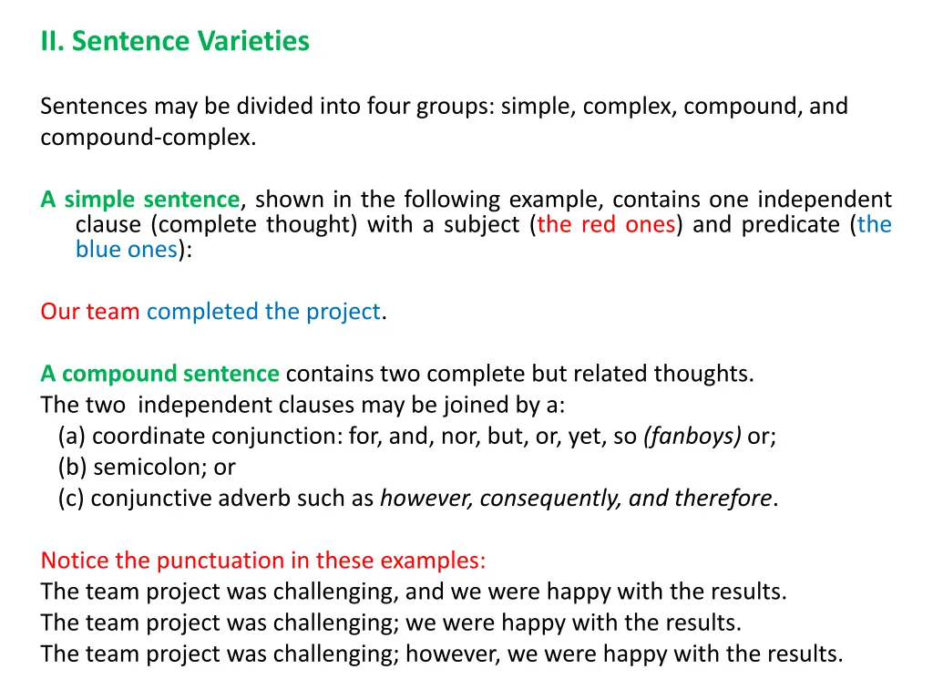 ii sentence varieties