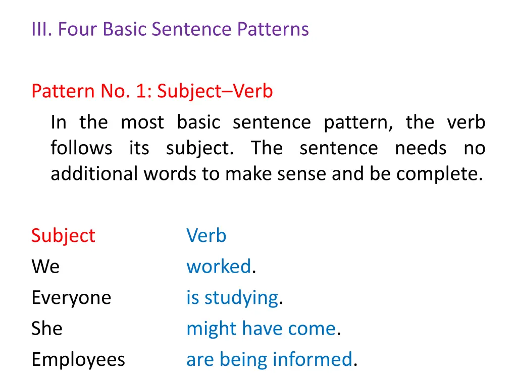 iii four basic sentence patterns