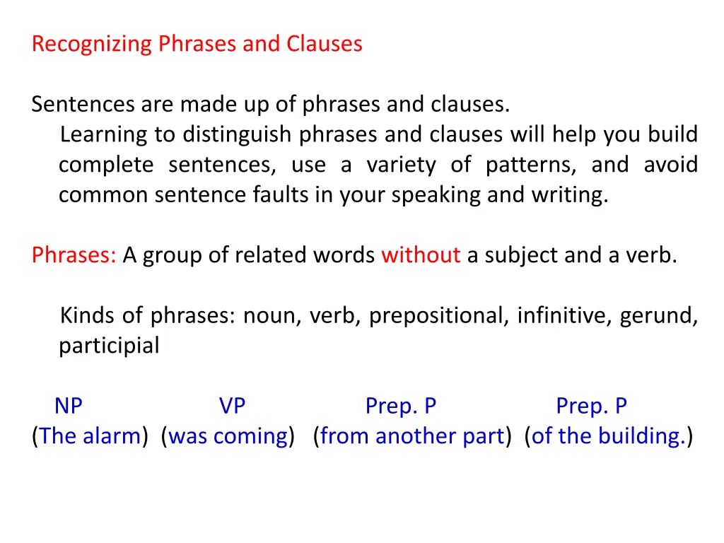 recognizing phrases and clauses