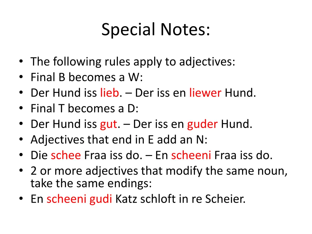 special notes