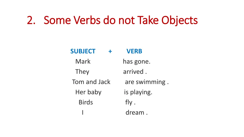 2 some verbs do not take objects 2 some verbs