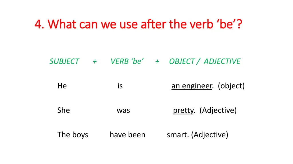 4 what can we use after the verb be 4 what