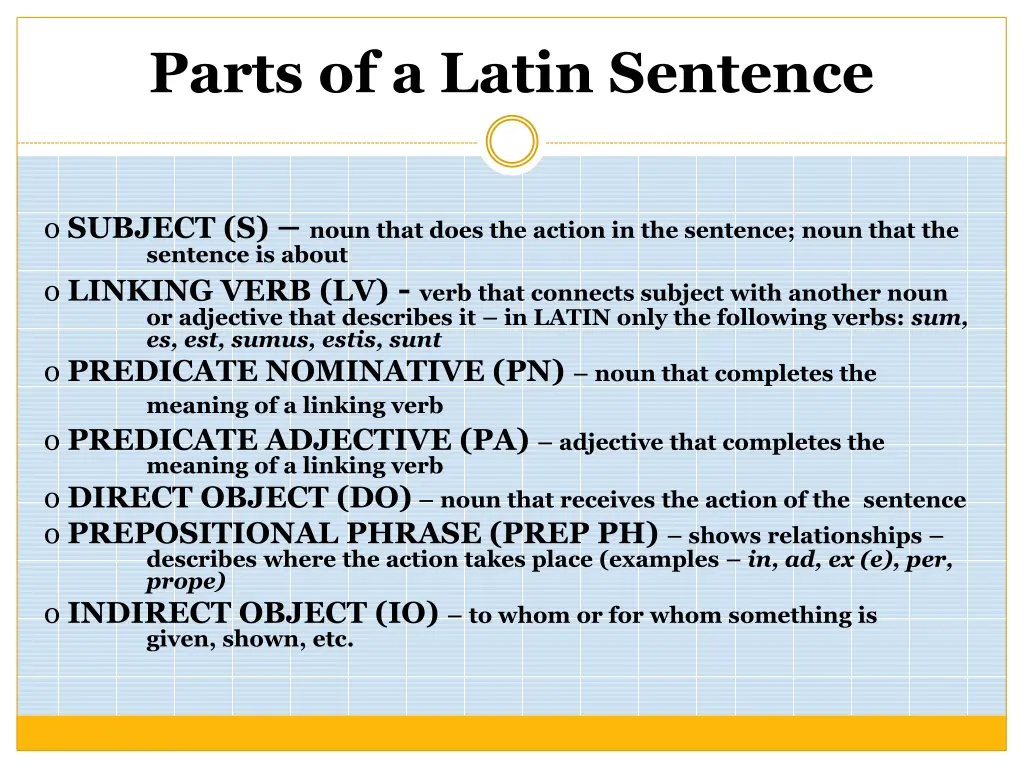 parts of a latin sentence