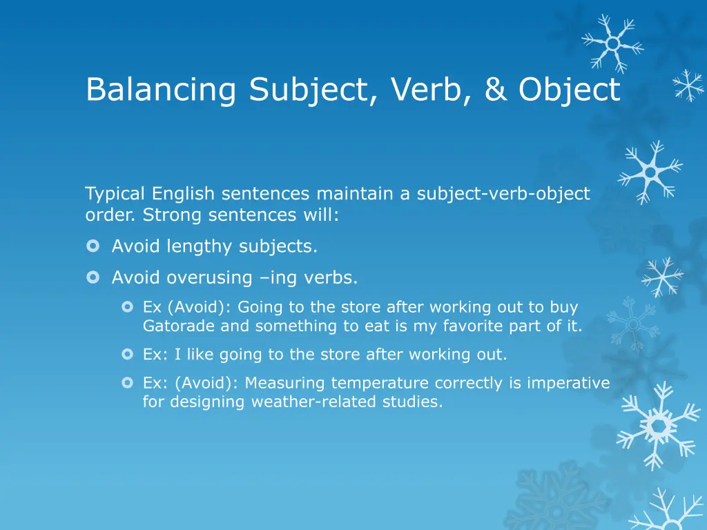 balancing subject verb object