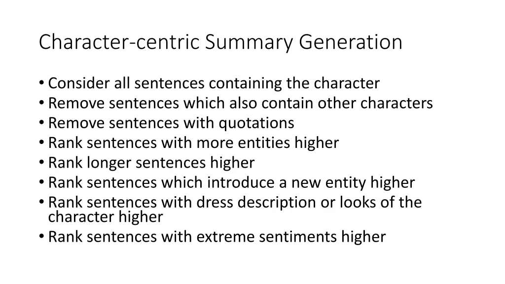 character centric summary generation