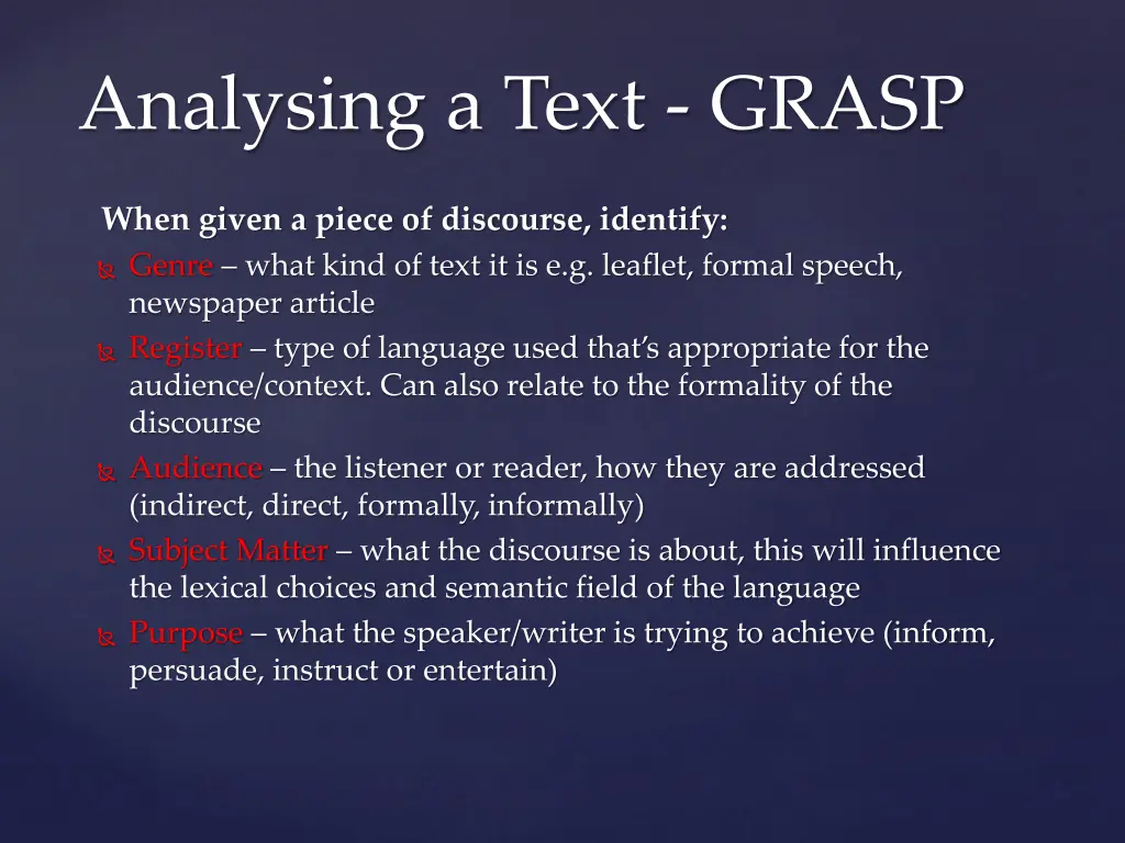 analysing a text grasp