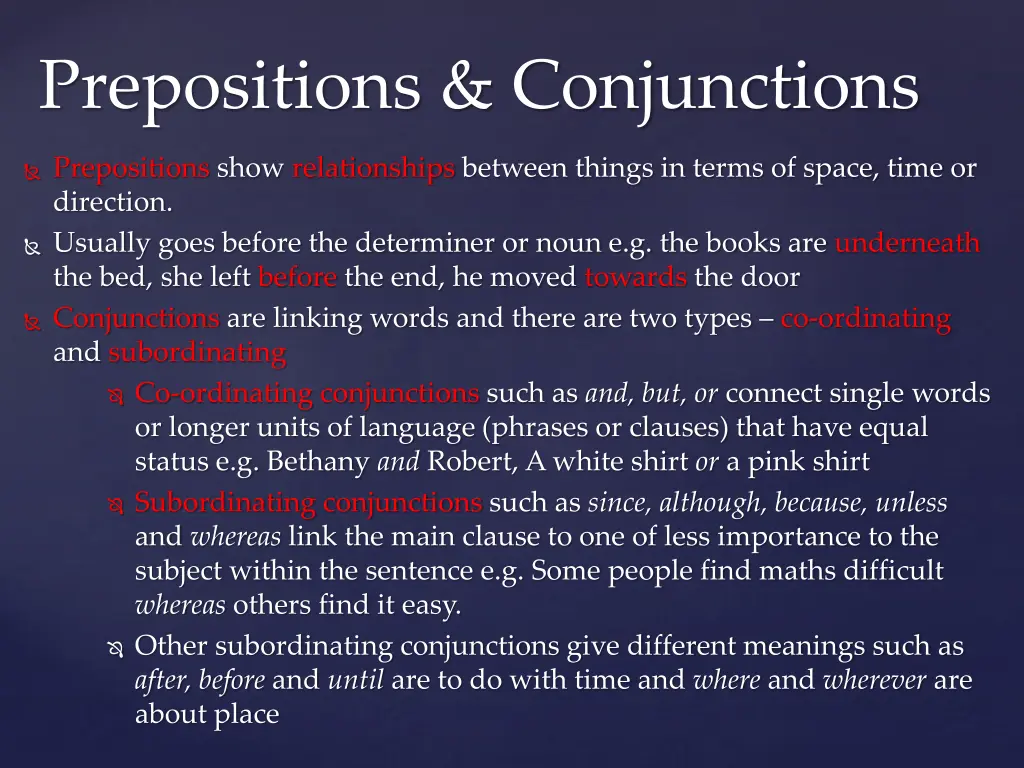 prepositions conjunctions