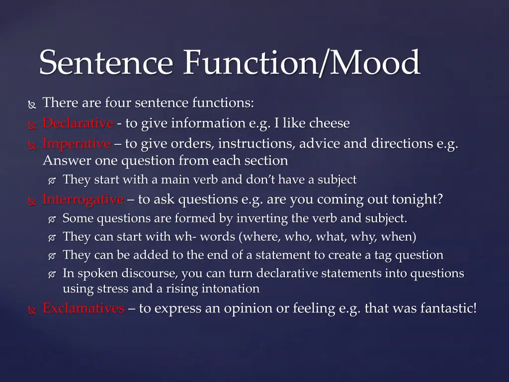 sentence function mood