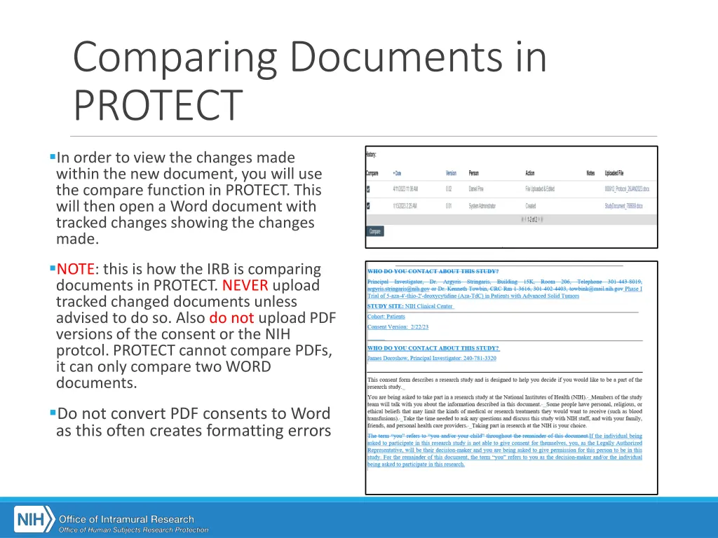 comparing documents in protect 1