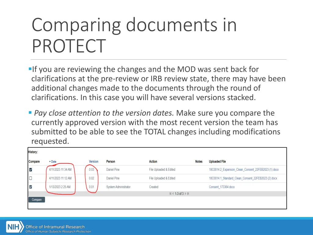 comparing documents in protect 2