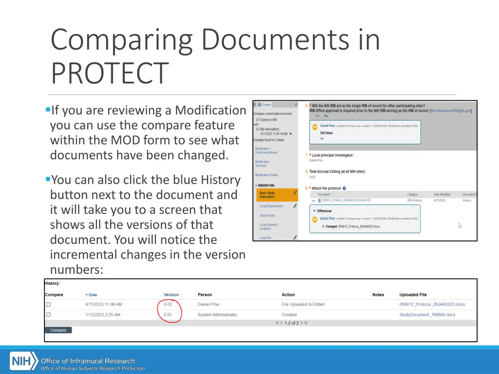 comparing documents in protect