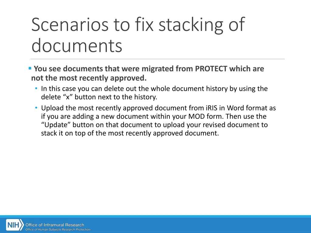 scenarios to fix stacking of documents