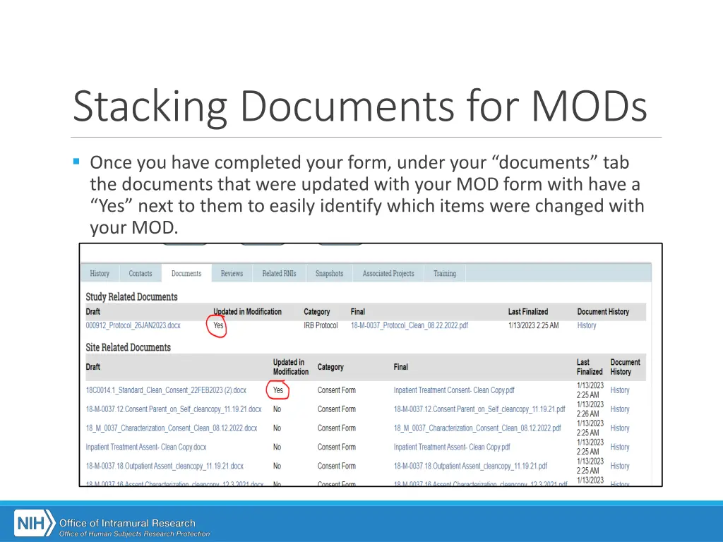 stacking documents for mods 2