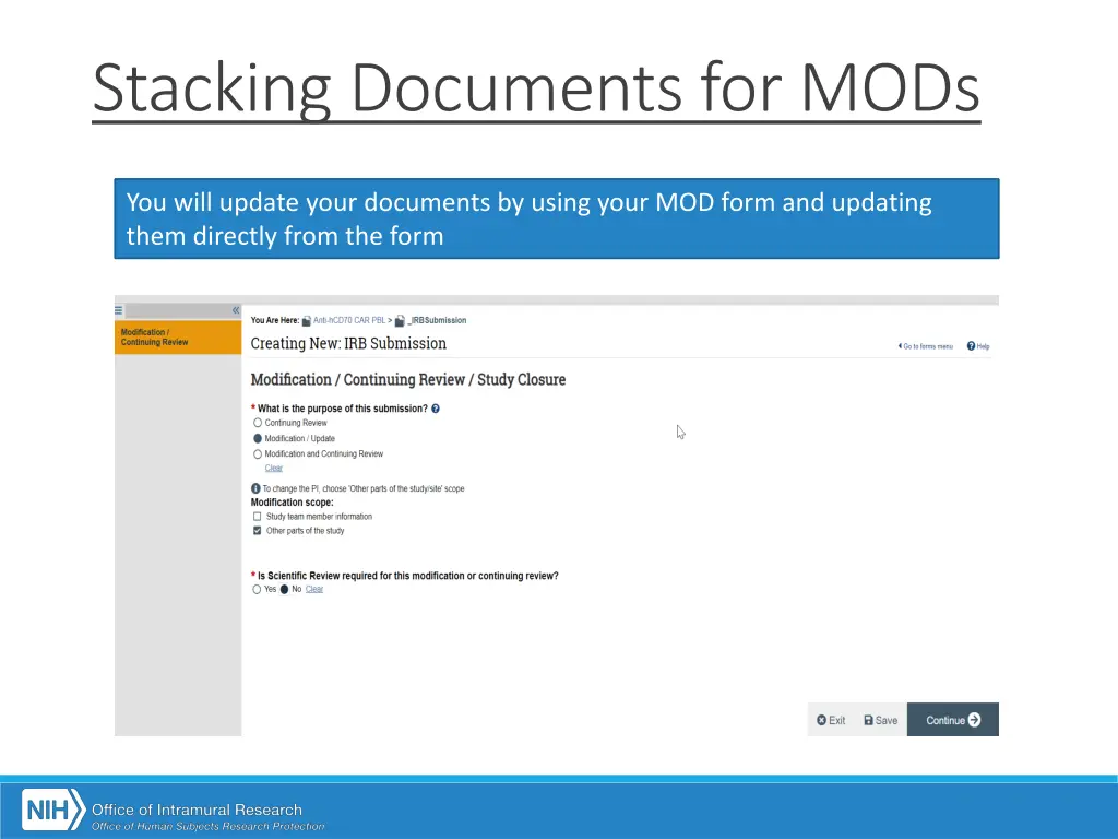 stacking documents for mods