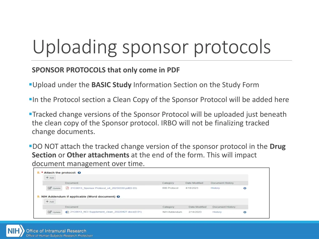 uploading sponsor protocols