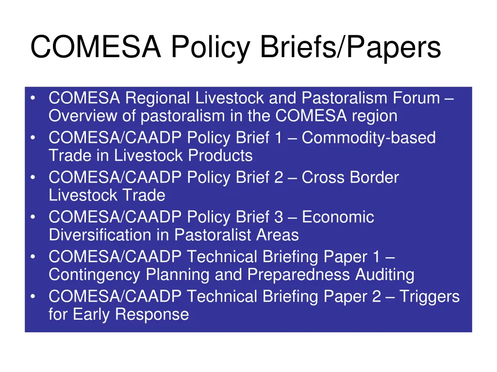 comesa policy briefs papers