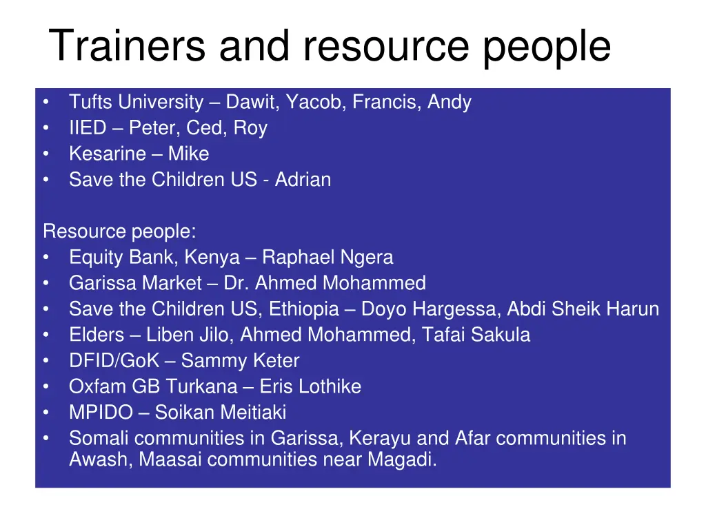 trainers and resource people