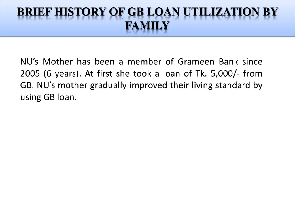 brief history of gb loan utilization by family