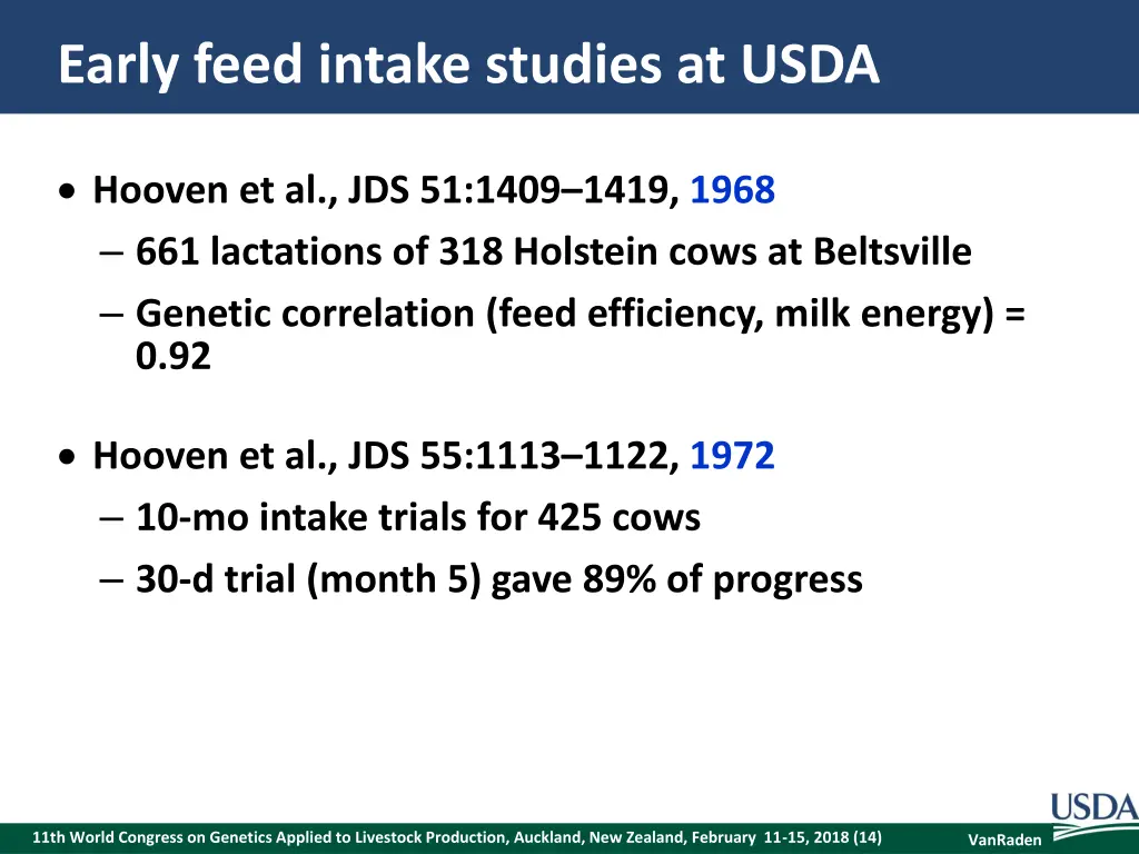 early feed intake studies at usda