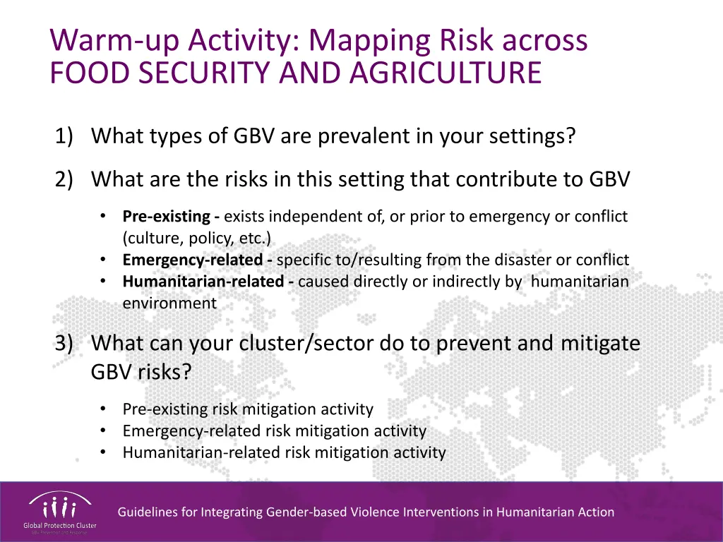 warm up activity mapping risk across food