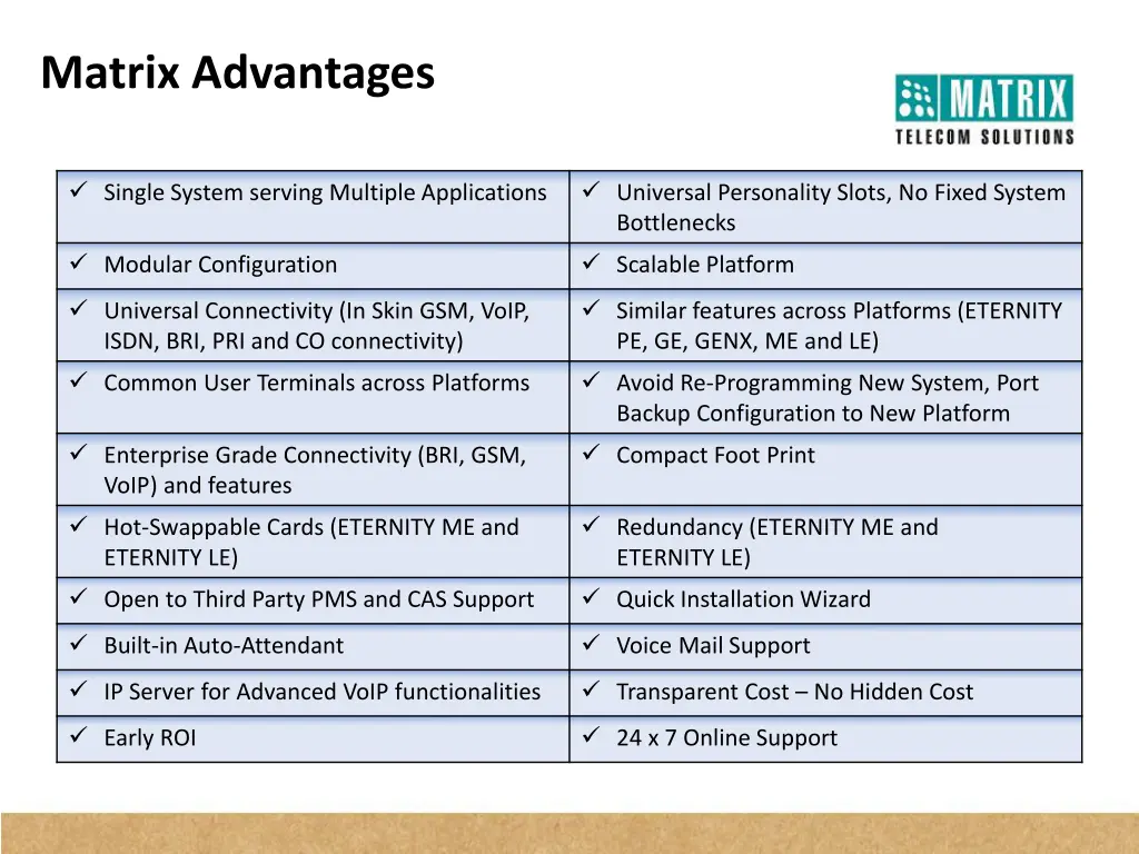 matrix advantages